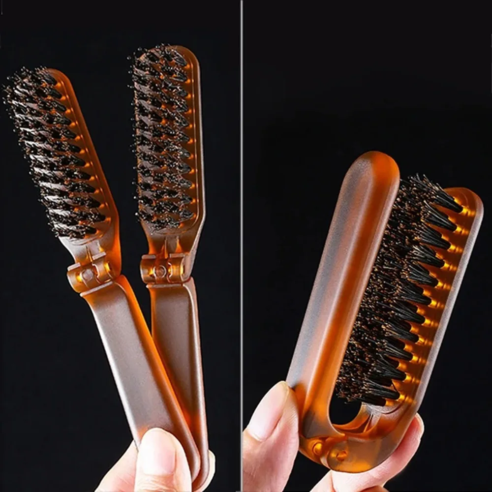 High Quality Amber Boar Bristle Hair Brush Portable Foldable Styling Tool Head Massager Scalp Massage Beard Brush