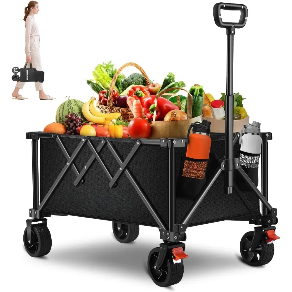 

Cart Foldable with 220lbs Weight Capacity, Utility Grocery Shopping Cart with Wheels, Lightweight Portable Folding Wagon