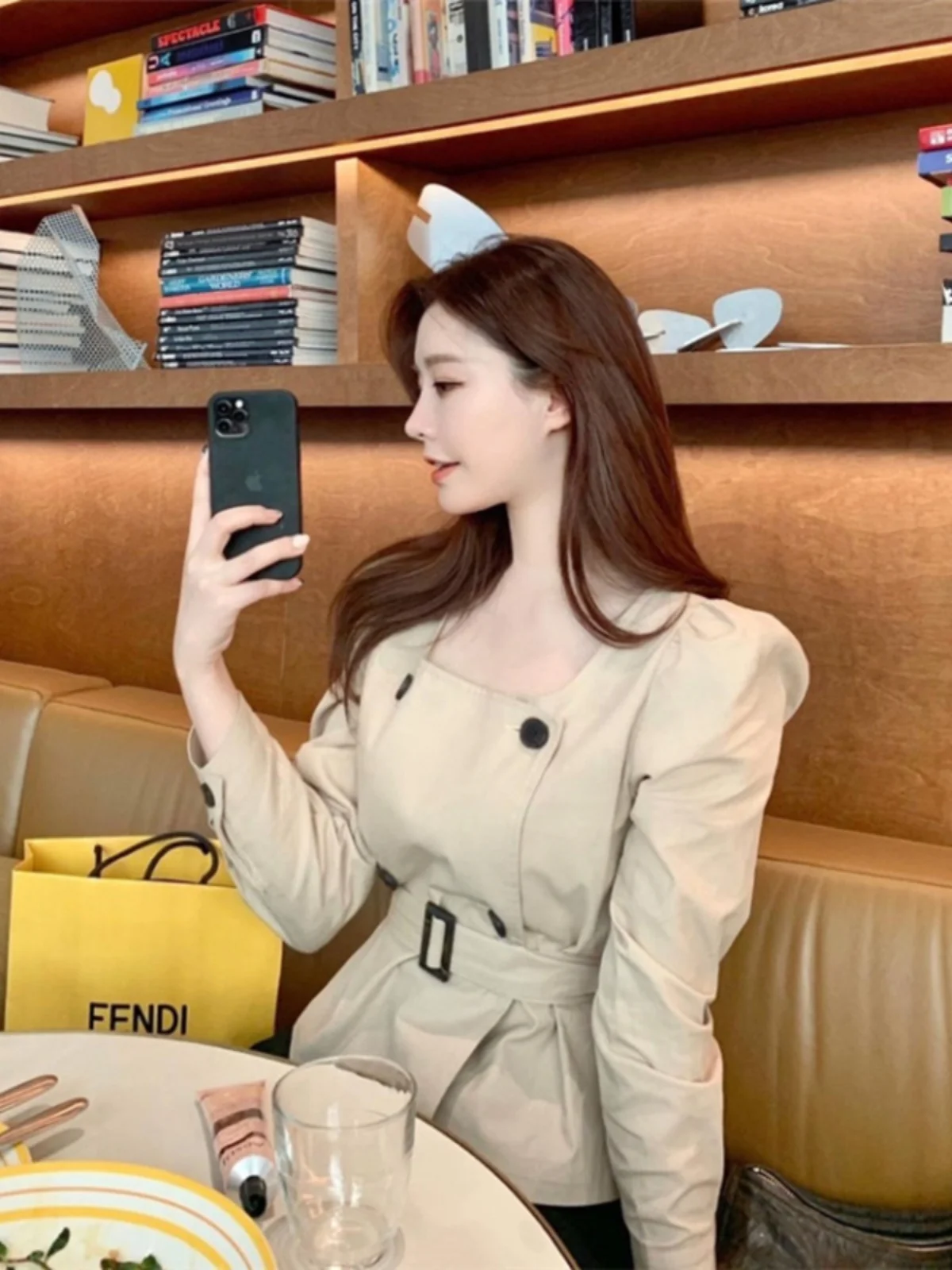 

Корейская ветровка с завышенной талией, двубортная, с квадратным воротником, пышная, универсальная летняя модель, простая