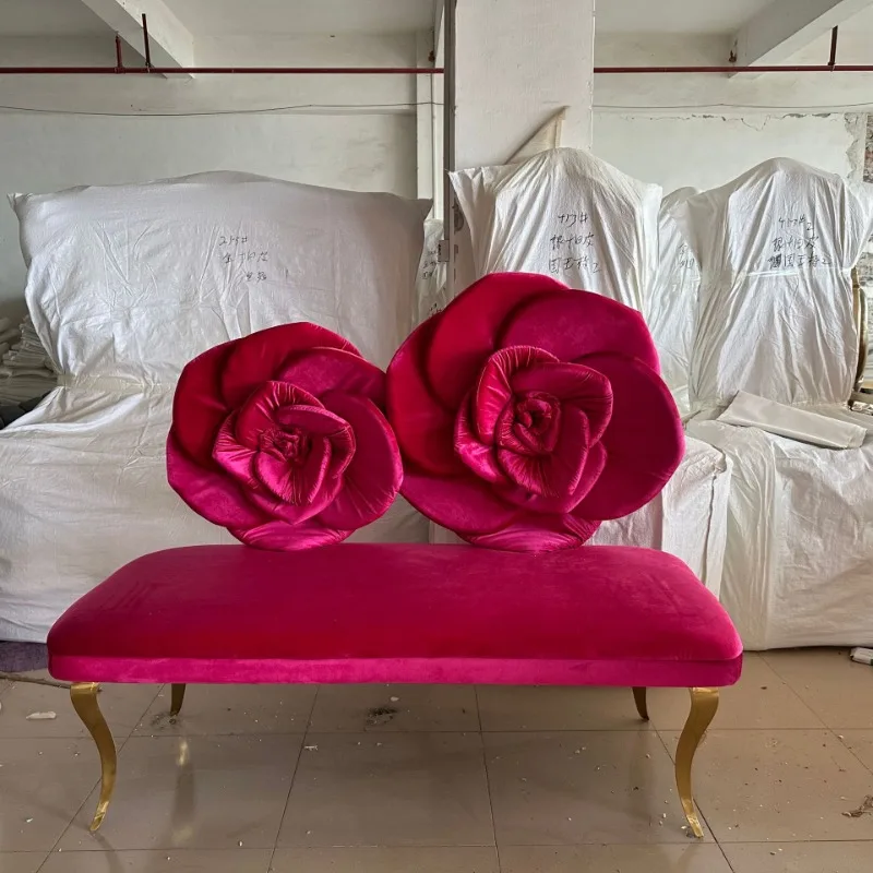 

Stainless steel wedding rose sofa Double wedding sofa Groom and bride sofa multiple colors Sofas with backrests for Hotel