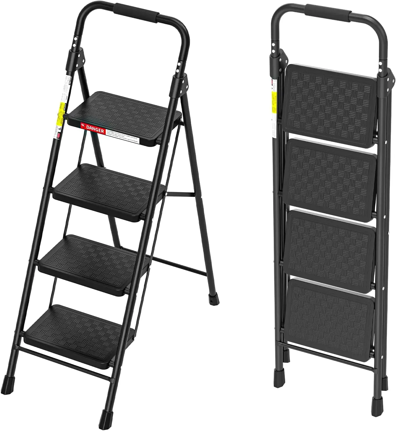 

4-Step Foldable Ladder with Anti-Slip Pedal and Cushioned Handle, 330lb Capacity for Home Kitchen, Black