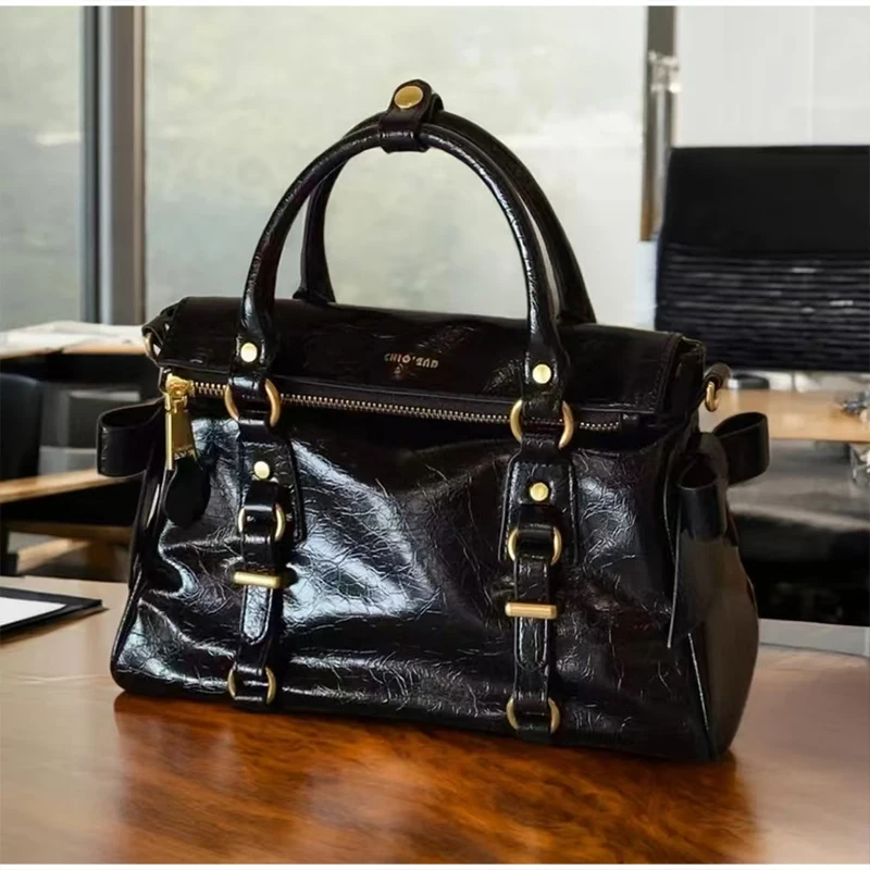 

Высококачественный портфель с фурнитурой и пряжкой, роскошная кожаная сумка для женщин, дизайнерская сумка через плечо для дорожной сумки