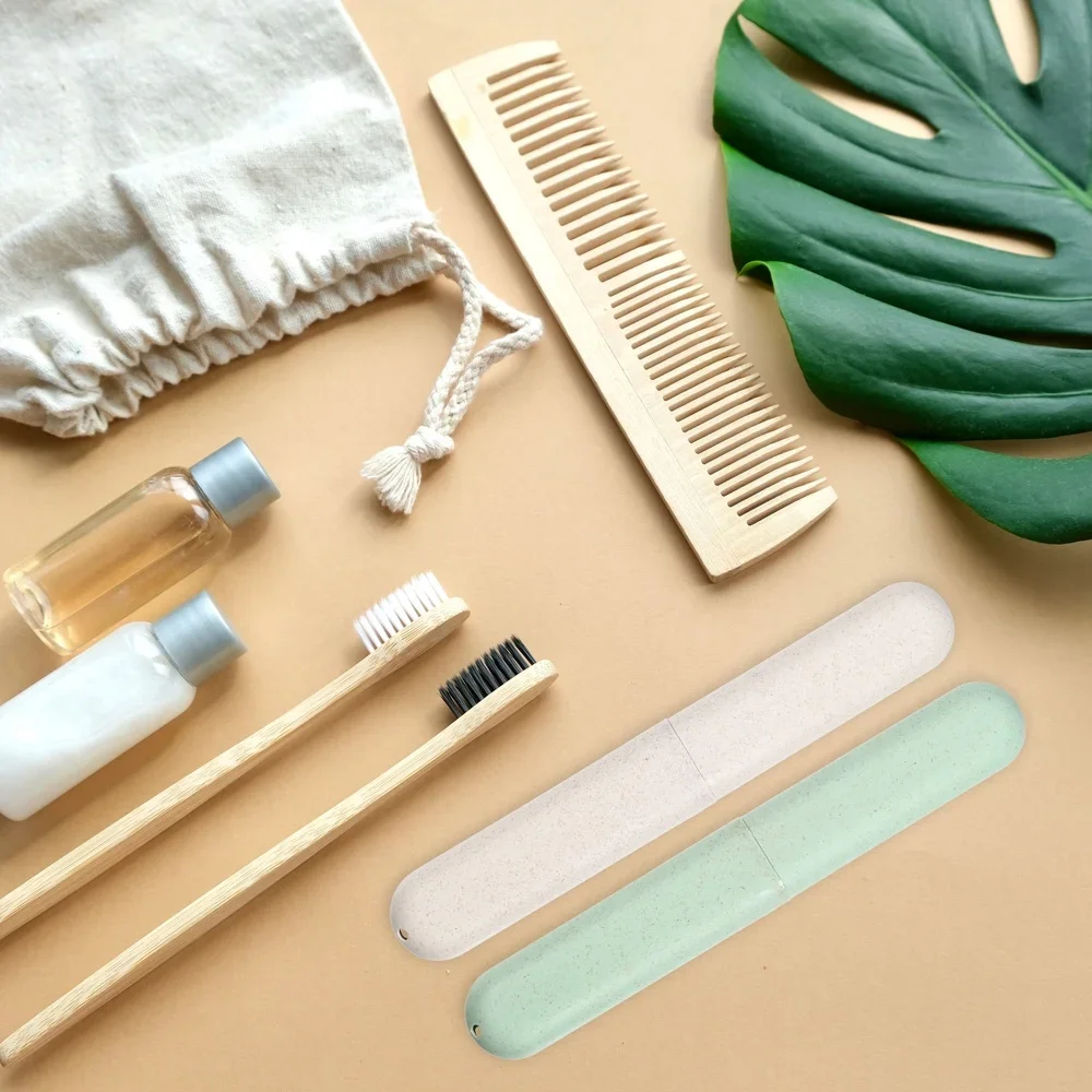 2 шт. чехол для держателей зубных щеток зеленый бежевый дорожный 8,07 x 1,22 x 0,83