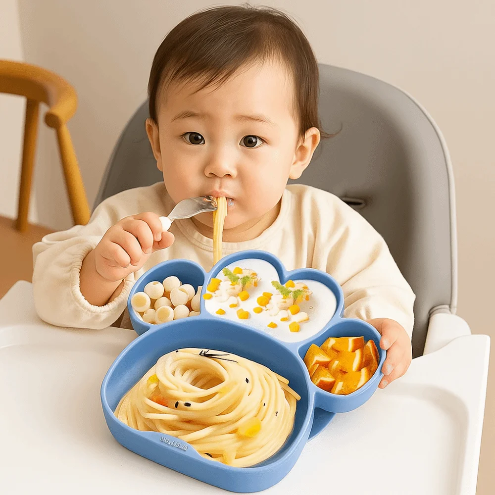 

Non-Slip Cat Paw Suction Dinner Plate BPA-Free Waterproof Divided Silicone Suction Plate Sturdy Durable Kids Feeding Tableware