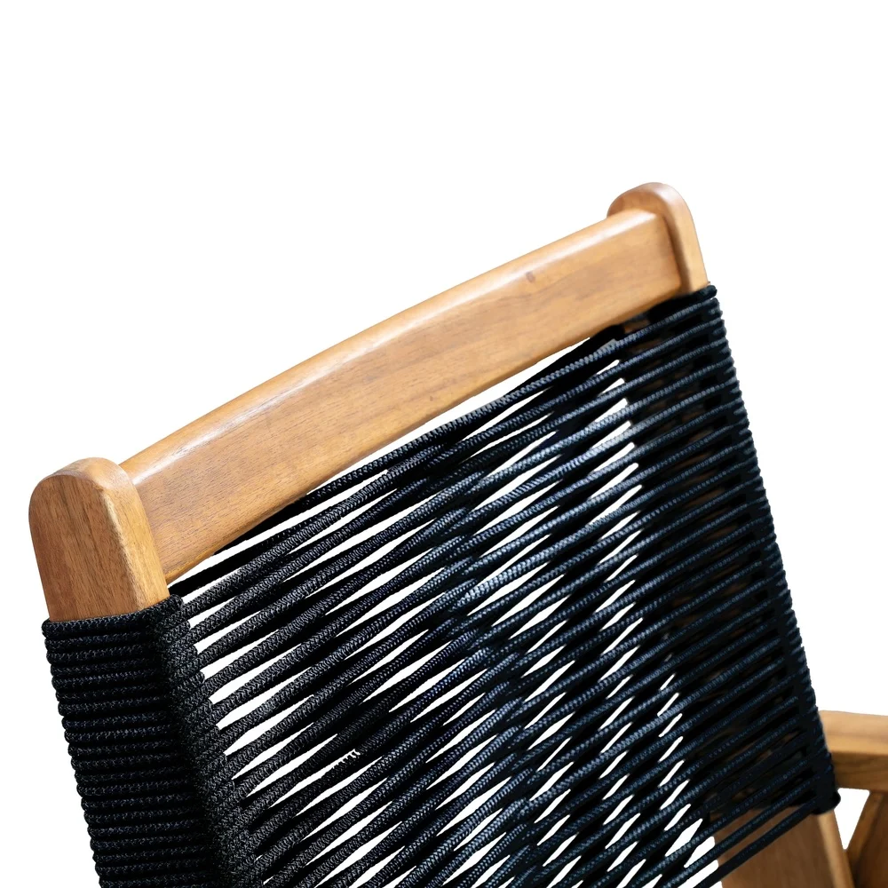 Midcentury Modern Armchair Solid Wood Frame Black Cordage Seat Indoor Outdoor Heavy Duty Easy Assembly Low Maintenance