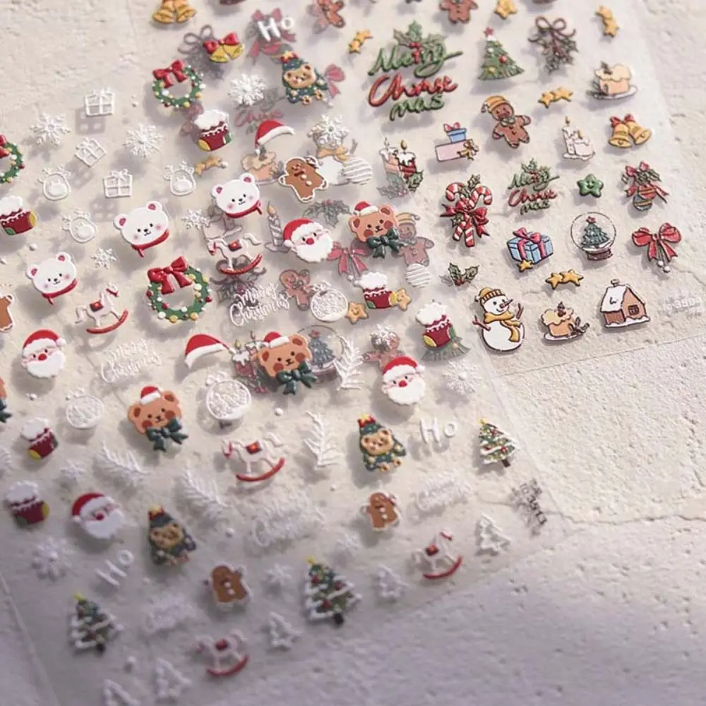 Embossed Stickers Christmas Nail Stickers Christmas Nail Charms Nail Accessories Christmas Nail Decals Cartoon Bear