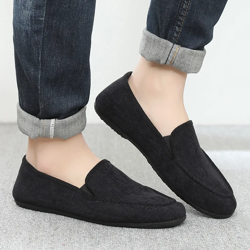 Men Loafers Shoes Fashion Soft Tennis Moccasins Canvas Slip-On Casual Sneakers Outdoor Walking Footwear Vintage Men Black Shoes