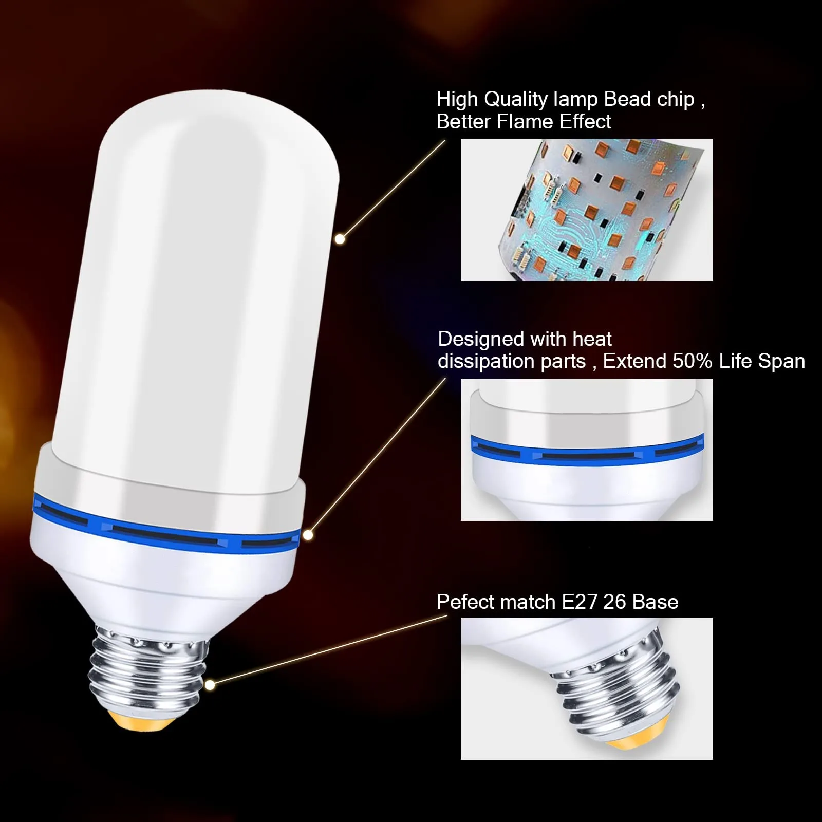 LED E27 Flame Bulb Fire lamp Corn Bulb Flickering Blue Circle LED Light Dynamic Flame Effect 12W 110V-220v for Home Lighting