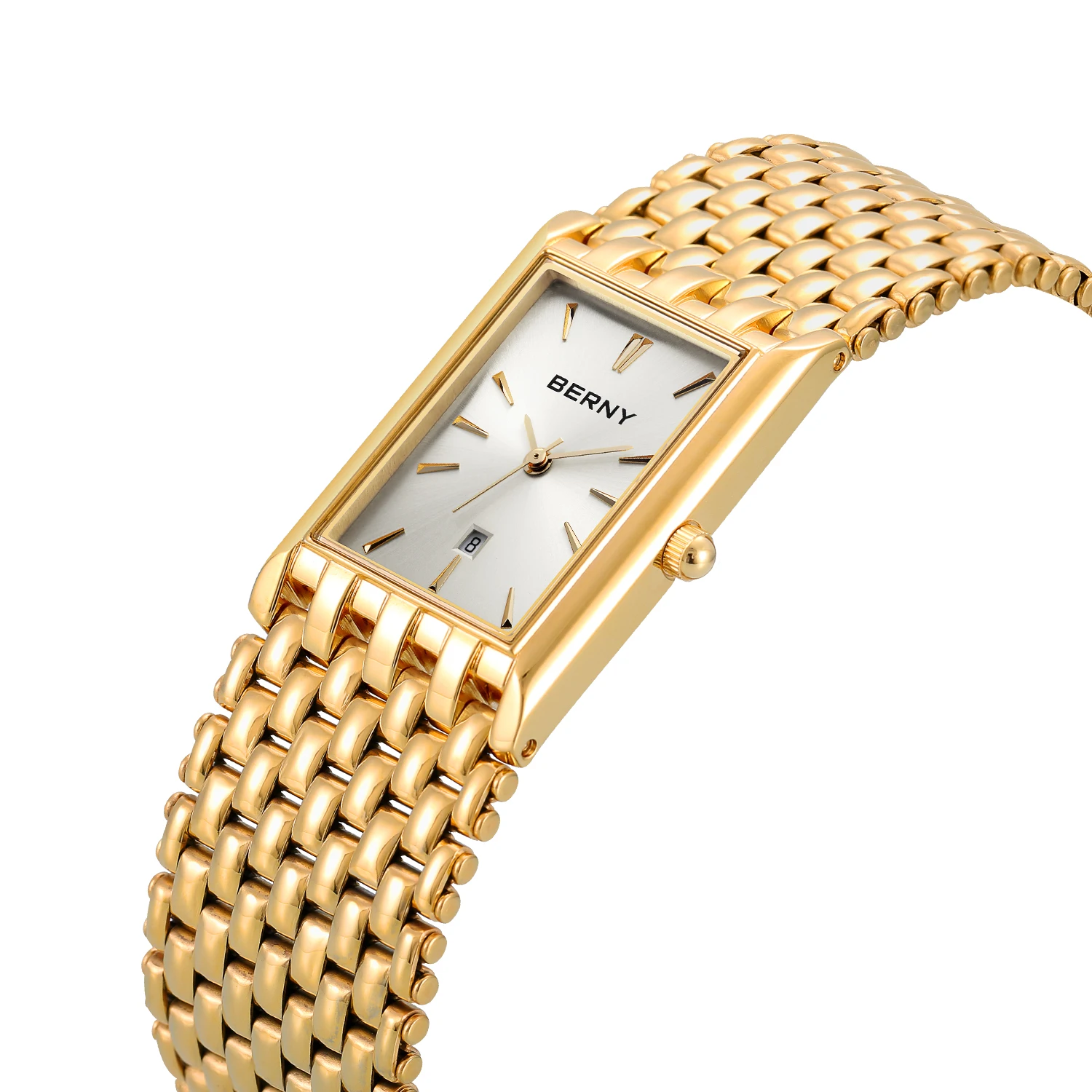 BERNY Quartz Men Watch Luxury Gold Brand Men's Wristwatch Square Waterproof Clock Stainless Steel Golden Rectangular Men Watch