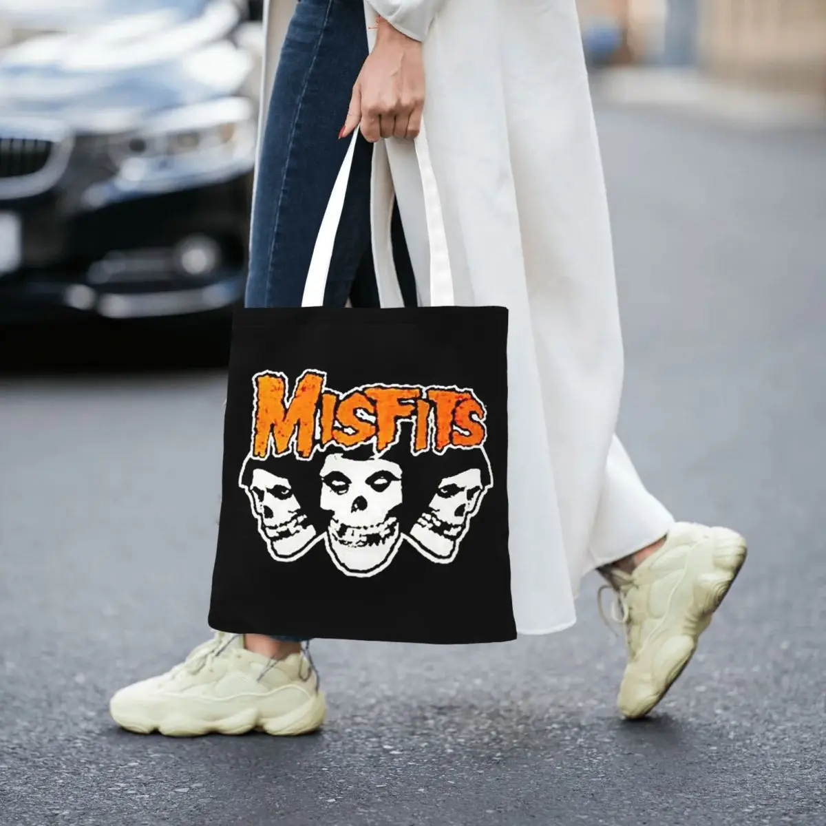 Тяжелый металл Misfits Skull Сумки для покупок Складная парусиновая большая сумка Женская сумка через плечо Дорожная сумка