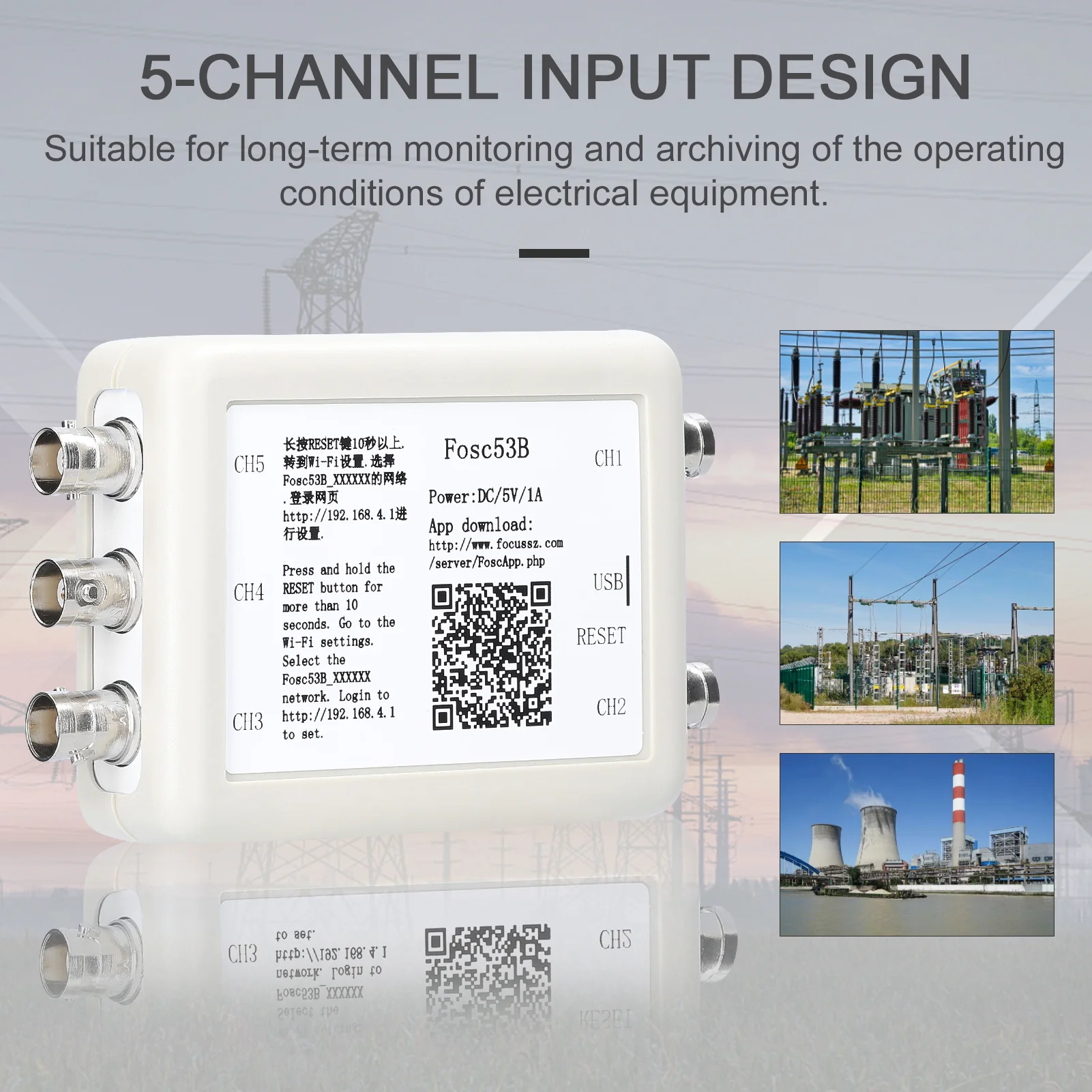 A-BF Fosc53b Automotive USB Oscilloscope Portable Digital Storage Virtual 5 Channels Wireless Wi-Fi Mini Oscilloscope for PC