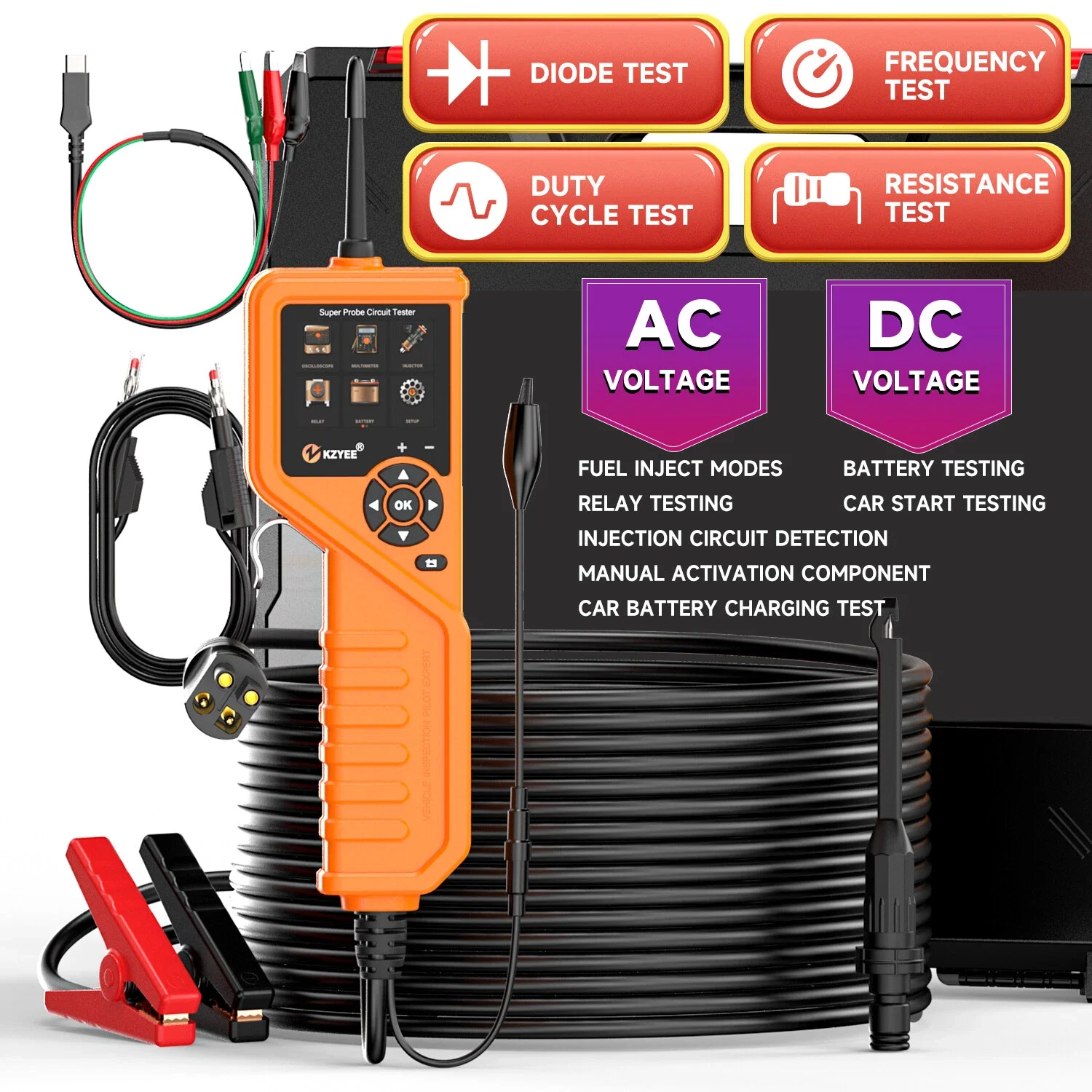 

KZYEE KM601 комплекты датчиков мощности 12 В 24 В автомобильный тестер цепей инструмент электрической системы 6-30 В тестер цепей инструмент для проверки батареи