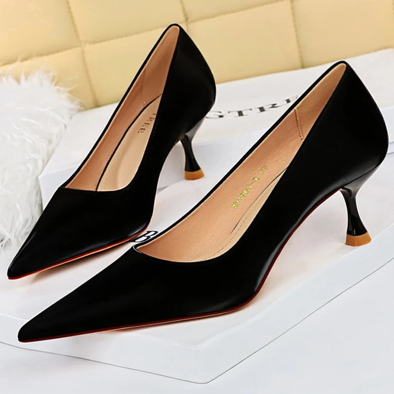 BIGTREE Shoes Kitten Heels 5.5 Cm Women Pumps Stiletto Heels Ladies Shoes Wild Occupational OL Office Shoes High Heels Size 43