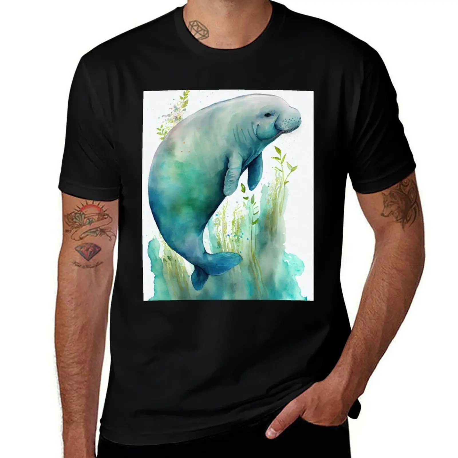 

American Manatee - Watercolor paint T-Shirt t shirt for man 100 percent cotton graphic t shirts for man T-Shirt