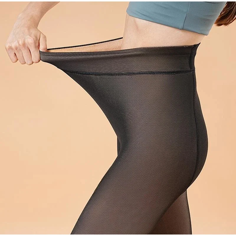 Winter Warm Semi Transparent Sexy Woman Thermal Clothes Plus Thick Fleece Bare Leggings Wool Insulation Tight Fitting Pantyhose