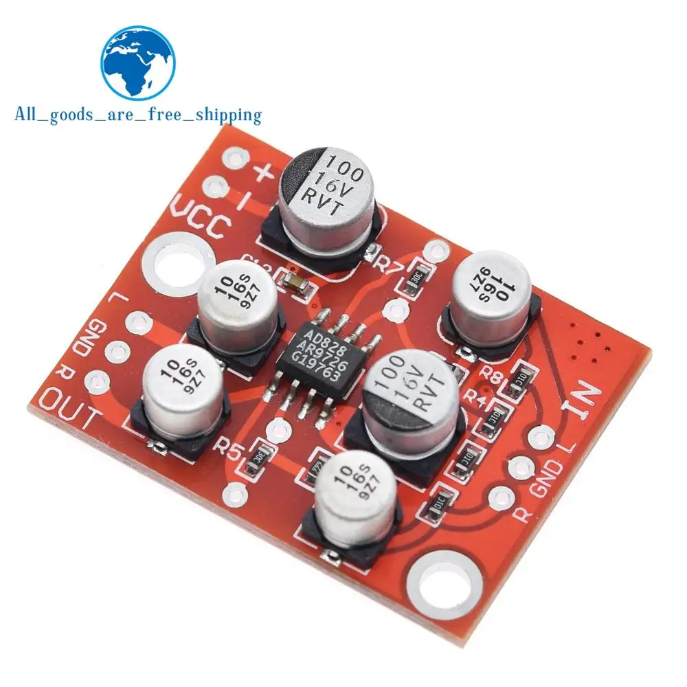 TZT  DC 5V-15V 12V AD828 Stereo Preamp Power Amplifier Board Preamplifier Module