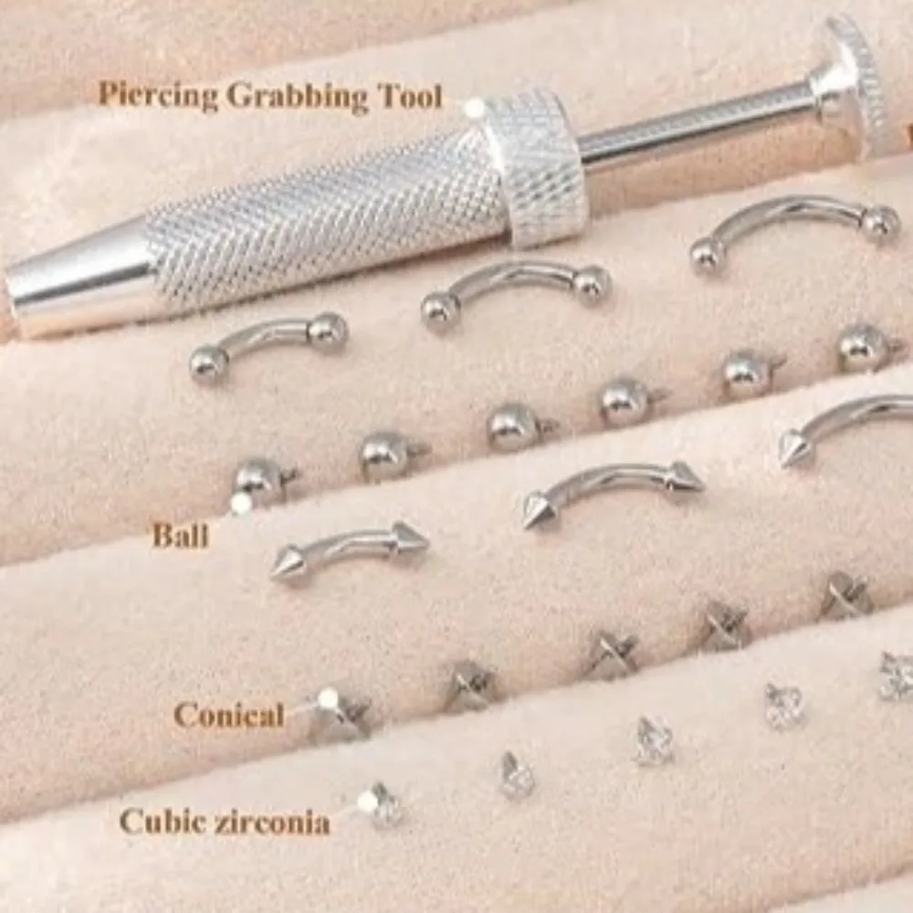 27/11/12Pcs Stainless Steel Eyebrow Piercing Jewelry Set with Tools Disposable Interchangeable Spike and Ball Set Minimalist