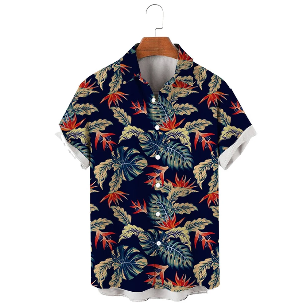 

HX Hawaiian Beach Shirts Polynesia monstera Crane Orchid Printed Short Sleeve Shirt 3D Graphic Tops Ropa Hombre Men Clothing