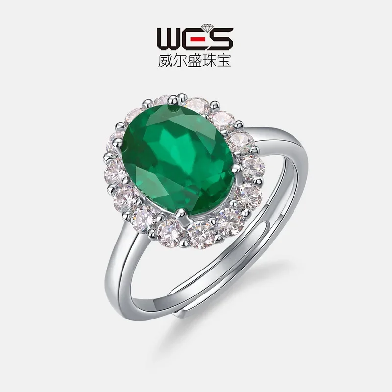 Egg-shaped Cultured Emerald Ring 18K Gold Surrounded By Diamond Colored Baby Stones PT950 Platinum Ring