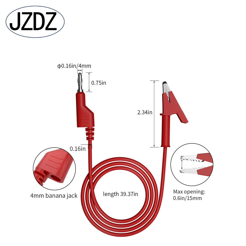 JZDZ 2pcs 4mm Banana Plug to Alligator Clip Multimeter Test Leads Cable Line Jumper Wire 1m/3.3ft  Red Black  J70054-1-RB