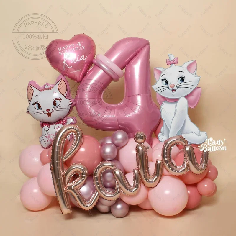 44 stücke Rosa Katze Ballons Set 32 zoll Anzahl Ballon Mädchen Favor Geburtstag Party Dekorationen Cartoon Marie Katze Folie Globlos liefert