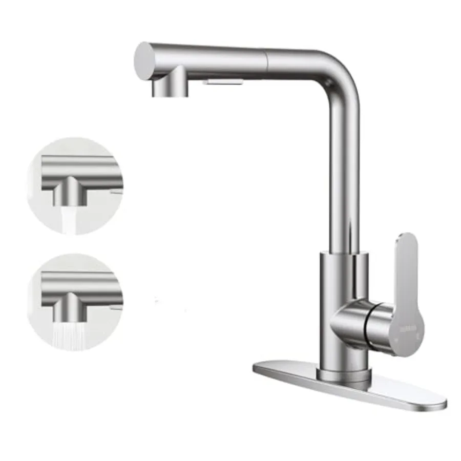 

Kitchen Faucets, Kitchen Faucet with Pull Down Sprayer and Deck Plate, Commercial Utility Kitchen Faucets for Sink 1-3 Hole for