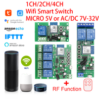 Tuya RF 433mhz WIFI Switch Module AC/DC 7-32V 1/2/4 Channel Wireless Relay Smart Life APP Remote Control Alexa Googole Home