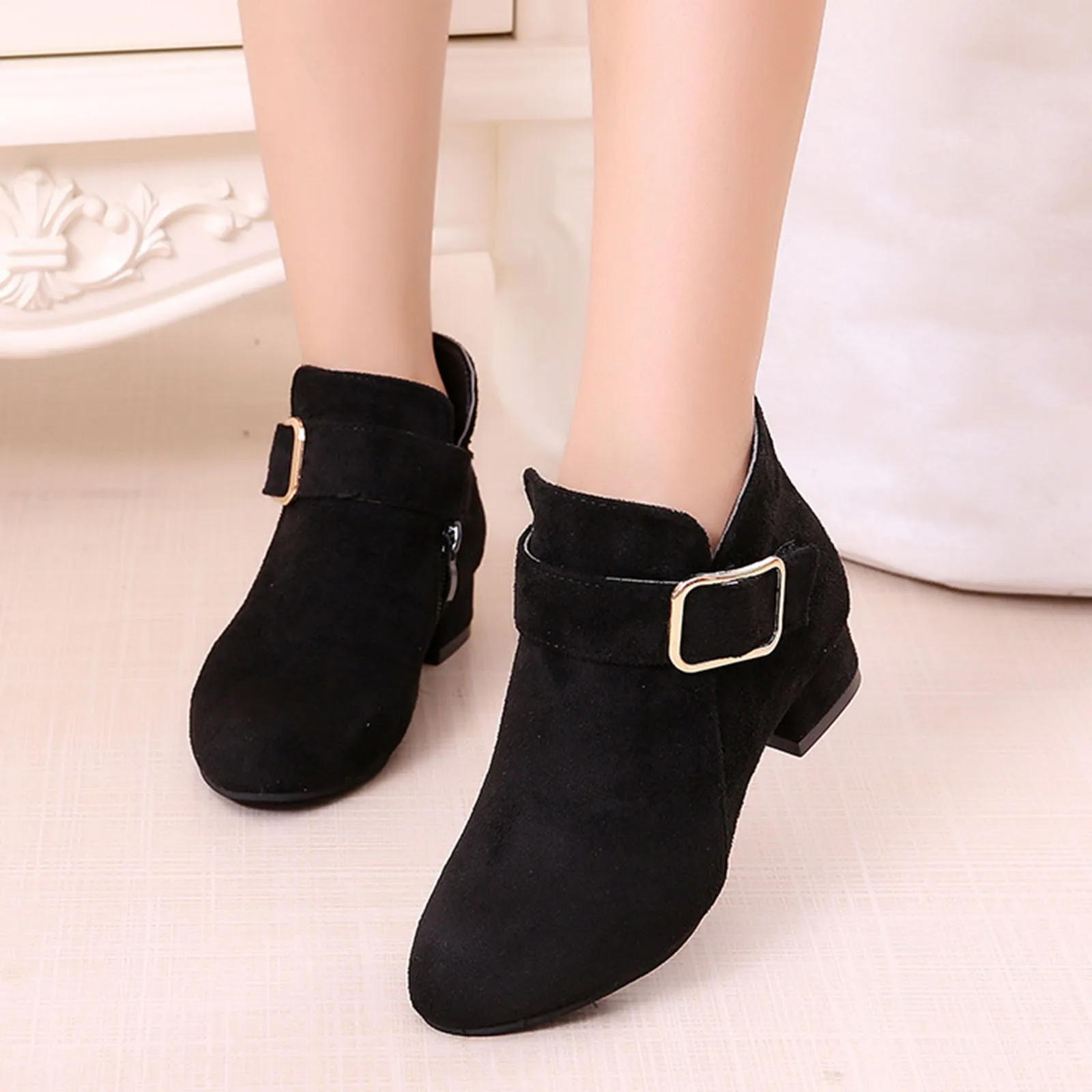 Kids Children Girls High-Heel Princess Boots Christmas Shoes Fashion Buckle Decor Warm Comfortable Snow Ankle Boots Shoes