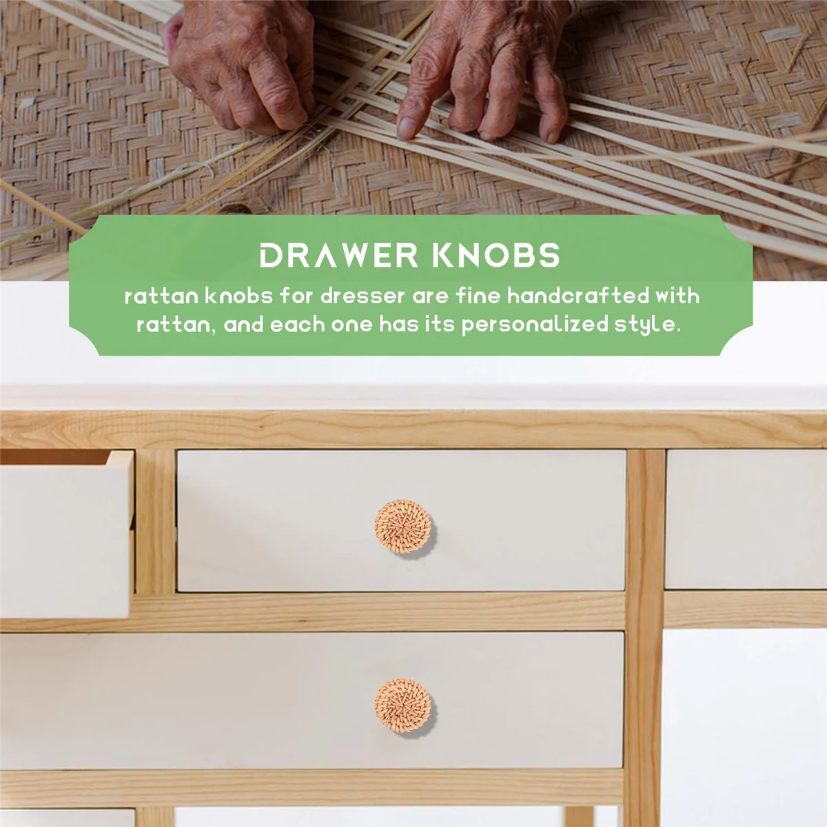 

DSAO Boho Rattan Dresser Knobs Round Wooden Drawer Knobs Handmade Wicker Woven and Screws for Boho Furniture Knobs 12Pcs