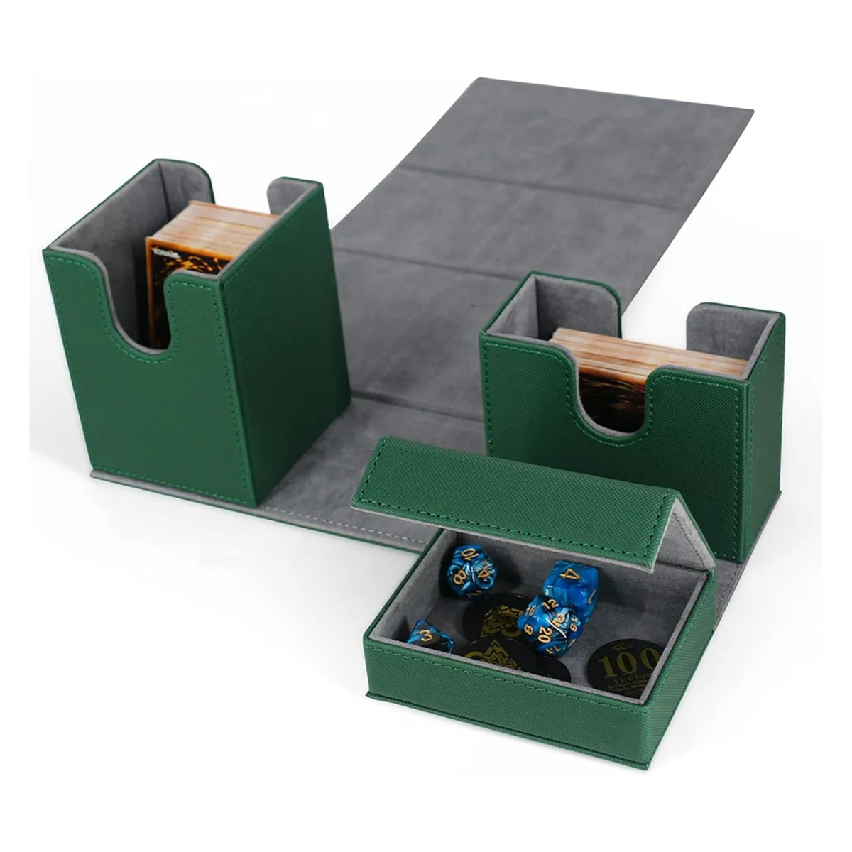 Card Deck Box, Premium Card Box with Flip Dice Tray , Card Deck Case Storage Box for Sports Playing Game Cards Green