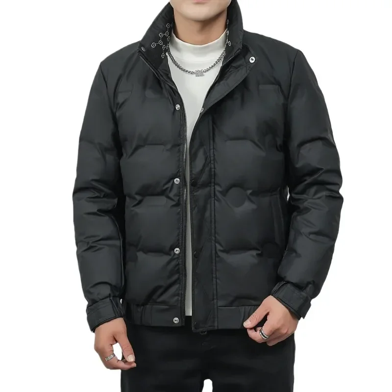 Luxury Winter Down Jackets Men White Duck Down Short Coat Chic Warm Windproof Outerwear Pockets Zipper Long Sleeve Tops Cargo