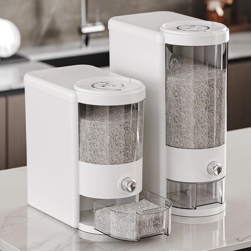 

Rice Storage Bucket, Press Type Timed Rice Dispensing, Kitchen Sealed, Insect Proof, Moisture-Proof Food Grade Rice Container
