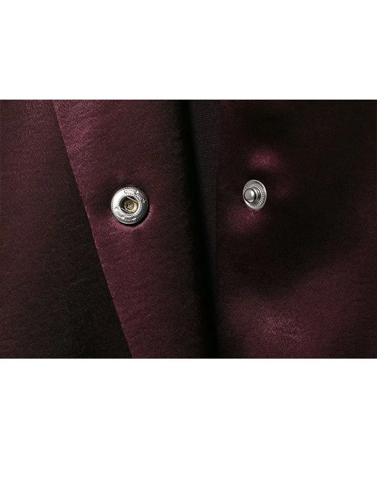 HH المرأة الخريف موضة خمر التلبيب واحدة الصدر قميص فضفاض سترة الإناث الحرير الساتان محكم معطف طويل الأكمام Mujer #4