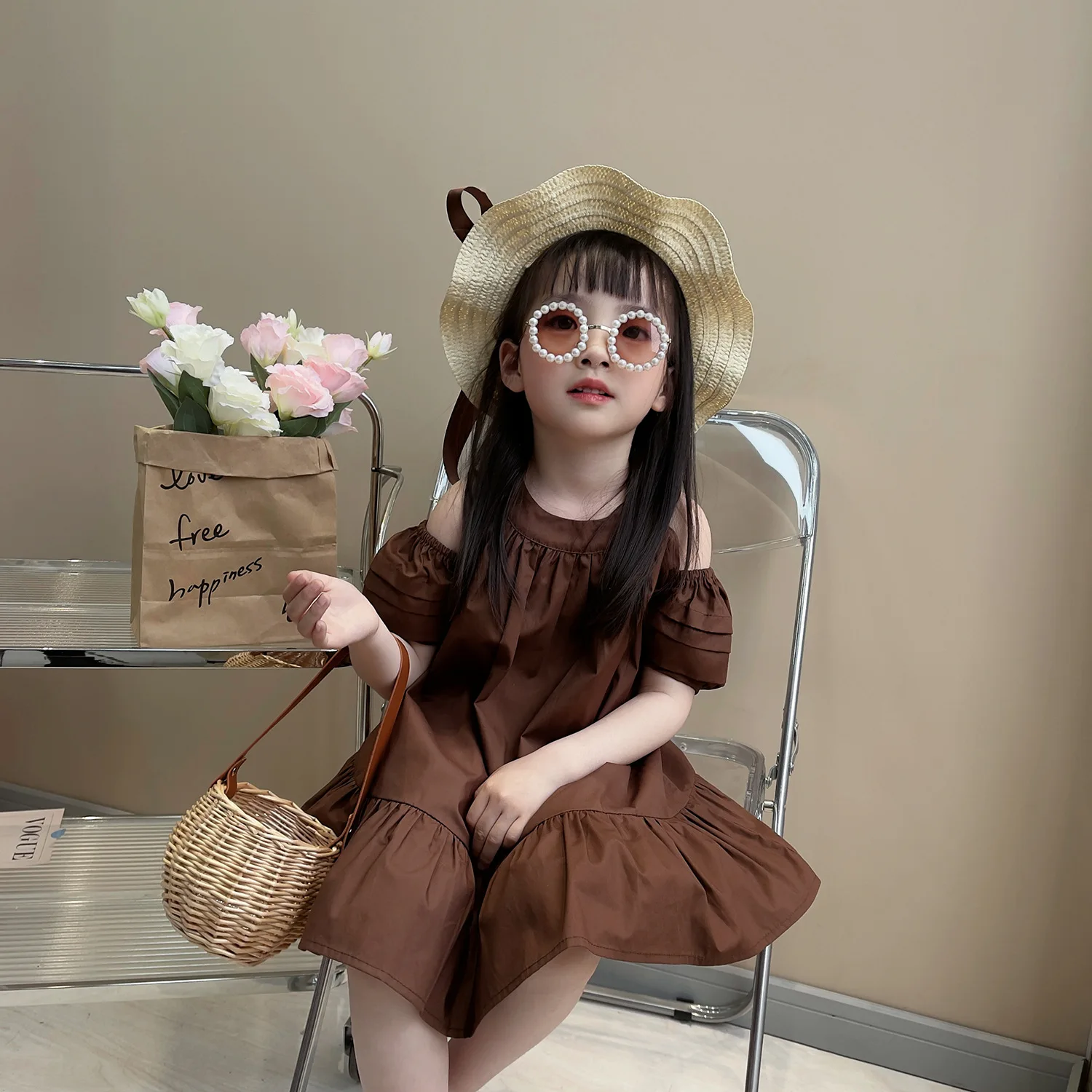 brown dress for baby girl Brown Baby Birthday Dress, Tulle Flower Girl Dress, Graduation Gown, Photoshoot, Sleeve Dress, Special Occasion Kids Dress, Chocolate Dress