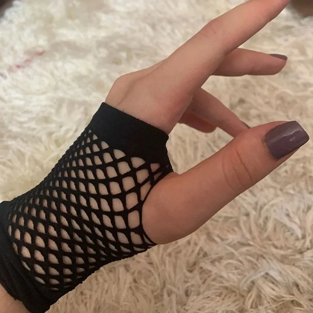 Sexy Fashion Web Design Short Fishnet Gloves Hollowed-out Elastic Fingerless Mesh Gloves Punk Rock Gloves Party Club