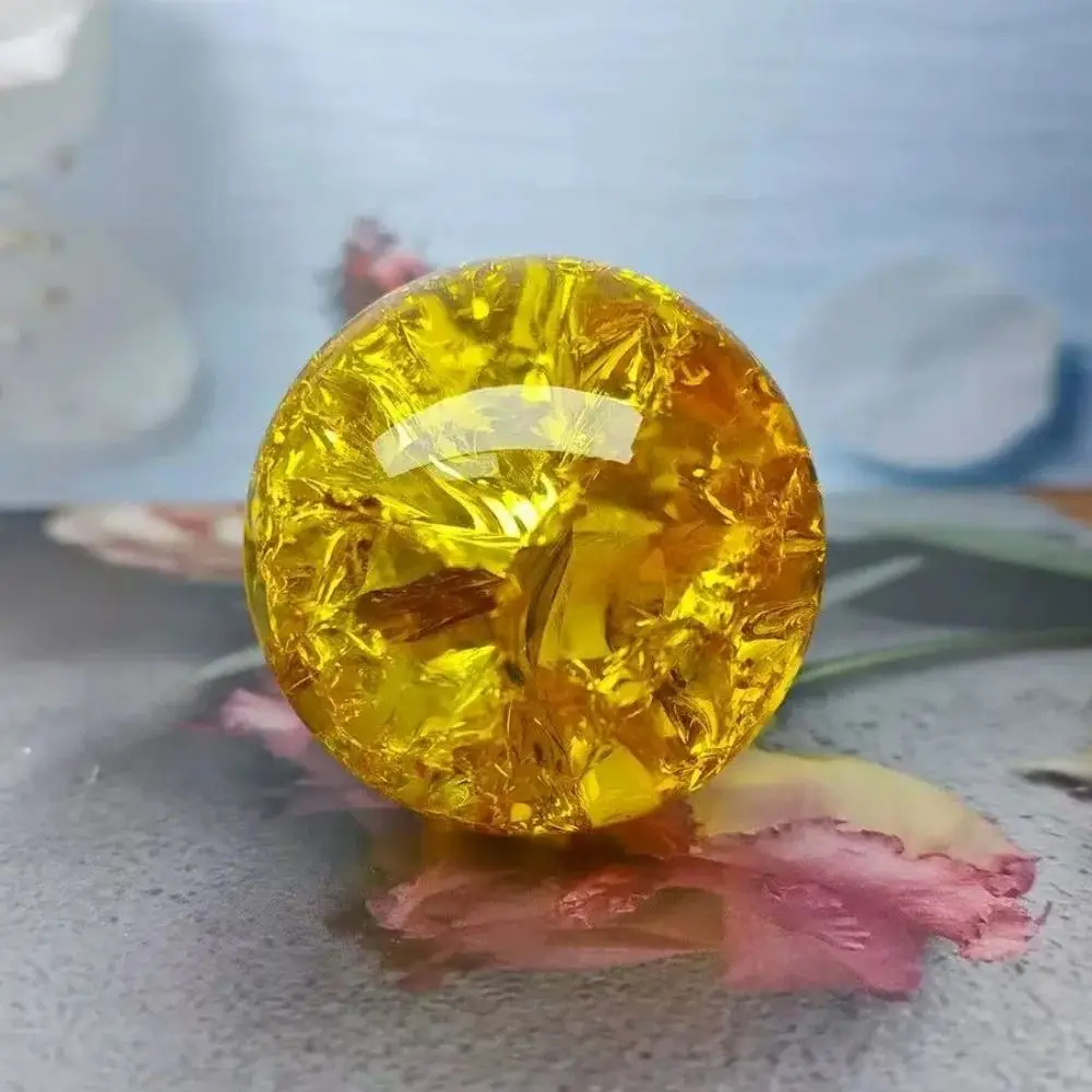 

Yellow Ice Crackle Sphere with a Metal Stand Light Reflecting of a Kind Ice Crystal Glass Ball And Gifts Father'S Day