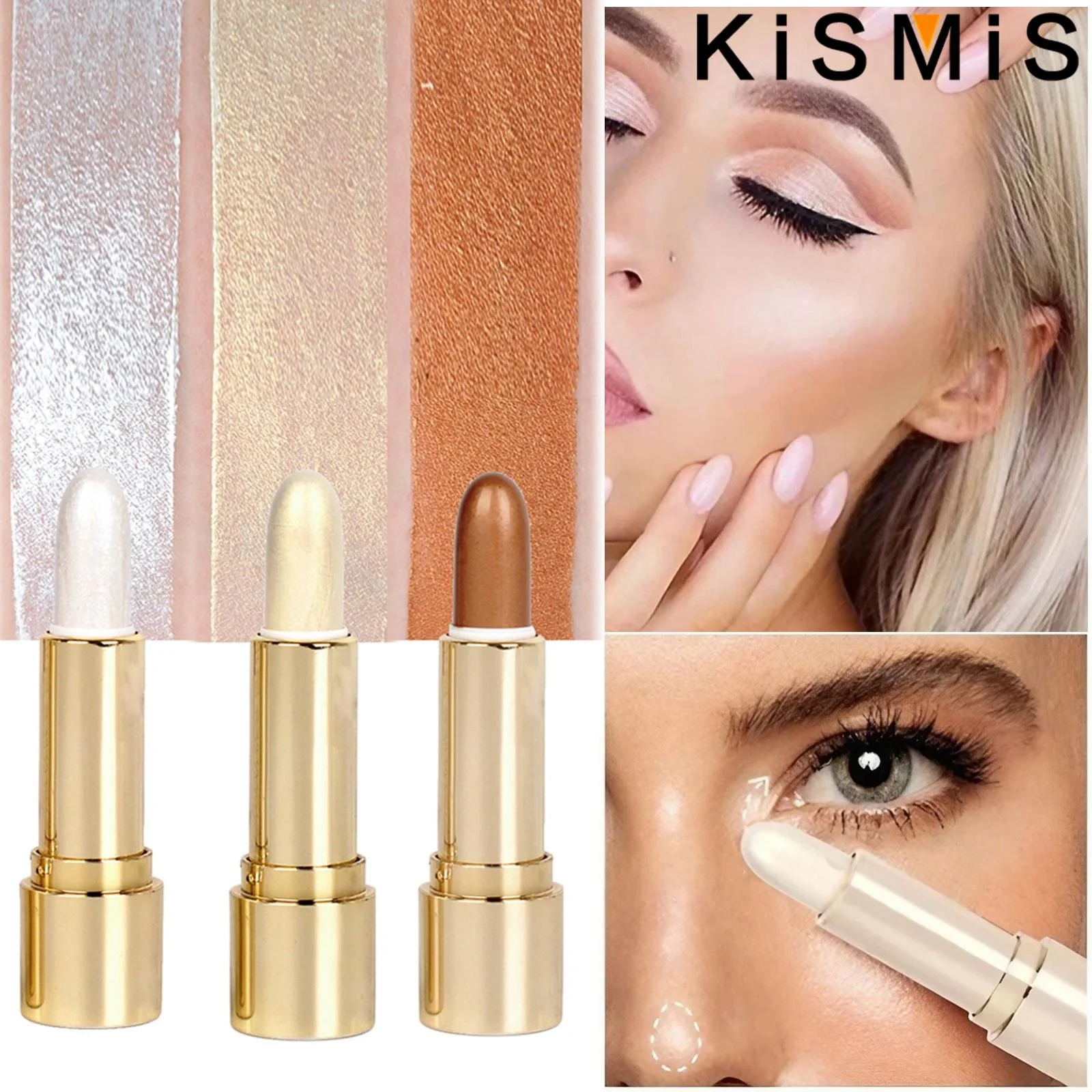 KISMIS 3D Face Brighten Highlighter Bar Cosmetic Face Contour Bronzer Shimmer Highlighter Stick Concealer Cream Makeup tool