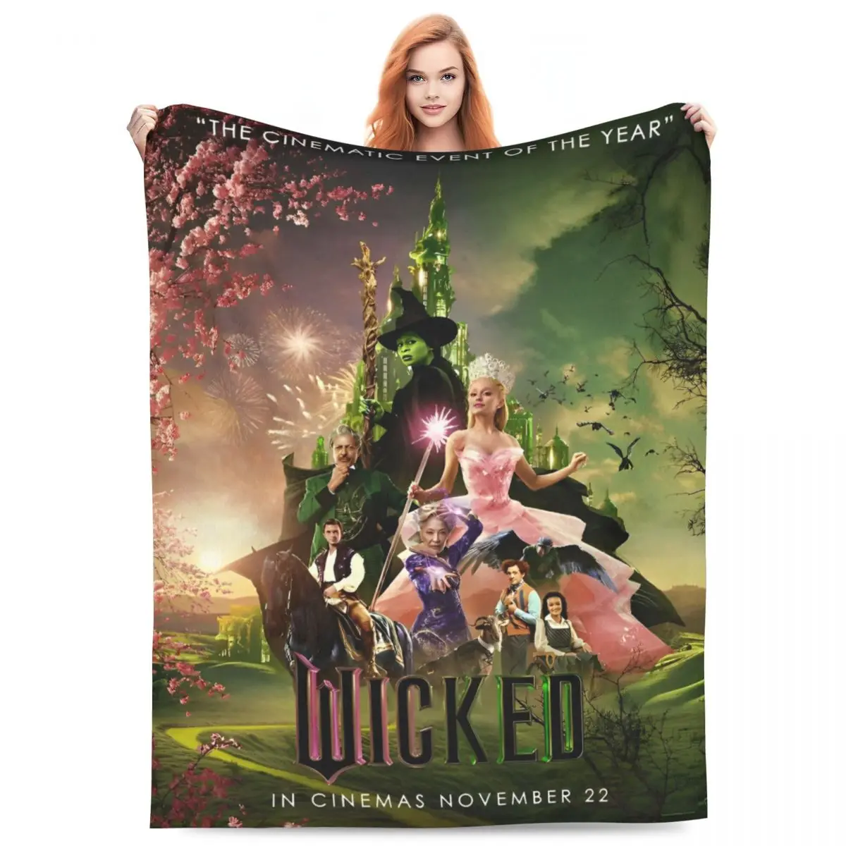 Epic Musical Fantasy Film W-Wicked Flannel Blankets Customized Throw Blanket for Home Hotel Sofa