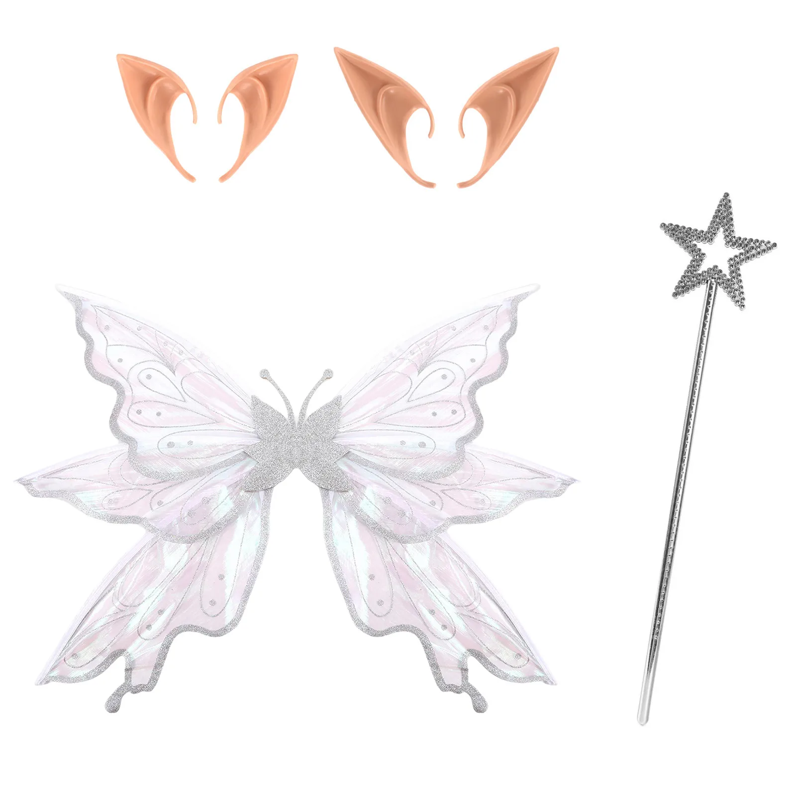 1Set Fee Vleugels voor VolwassenenMeisjes Fee Kostuum met Bloemenkrans Haar Klatergoud Wand Elf Oren Vlindervleugels Cosplay Accessoires