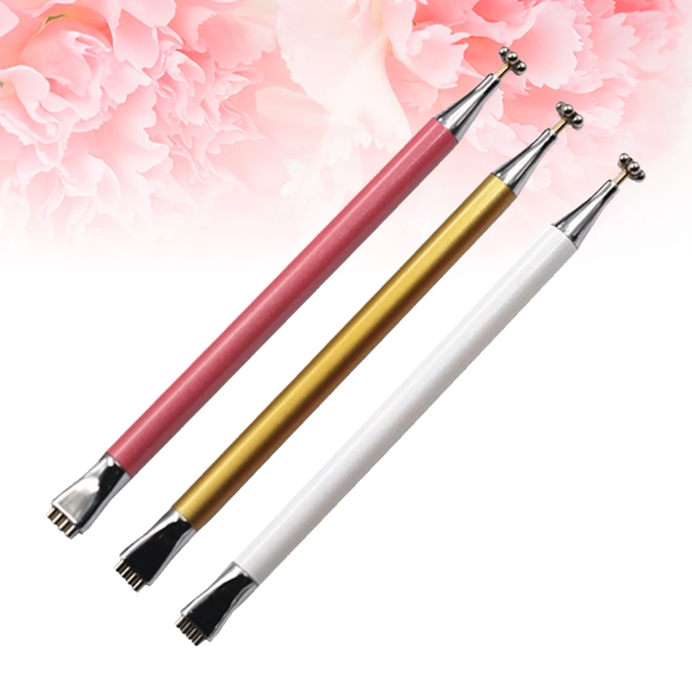 

3pcs Double Head Nail Art Magnet Pens Flower Design For 3D Cat Eye Gel Polish Magnetic Stick For Nails Salon Home Use Red White