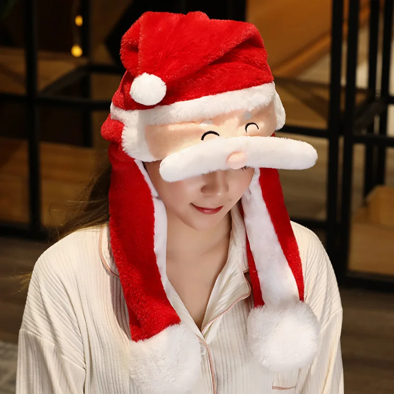 Weihnachtliche Plüschmütze mit Beweglichen Pop-up-Ohren Weihnachtsmann-Rentiermütze Lustiges Familien-Party-Kostümzubehör Weihnachtsgeschenk für Erwachsene und Kinder