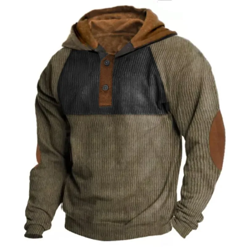 Outdoor Casual Long Sleeve Henry Hoodie Spring Hooded Sweater for Men