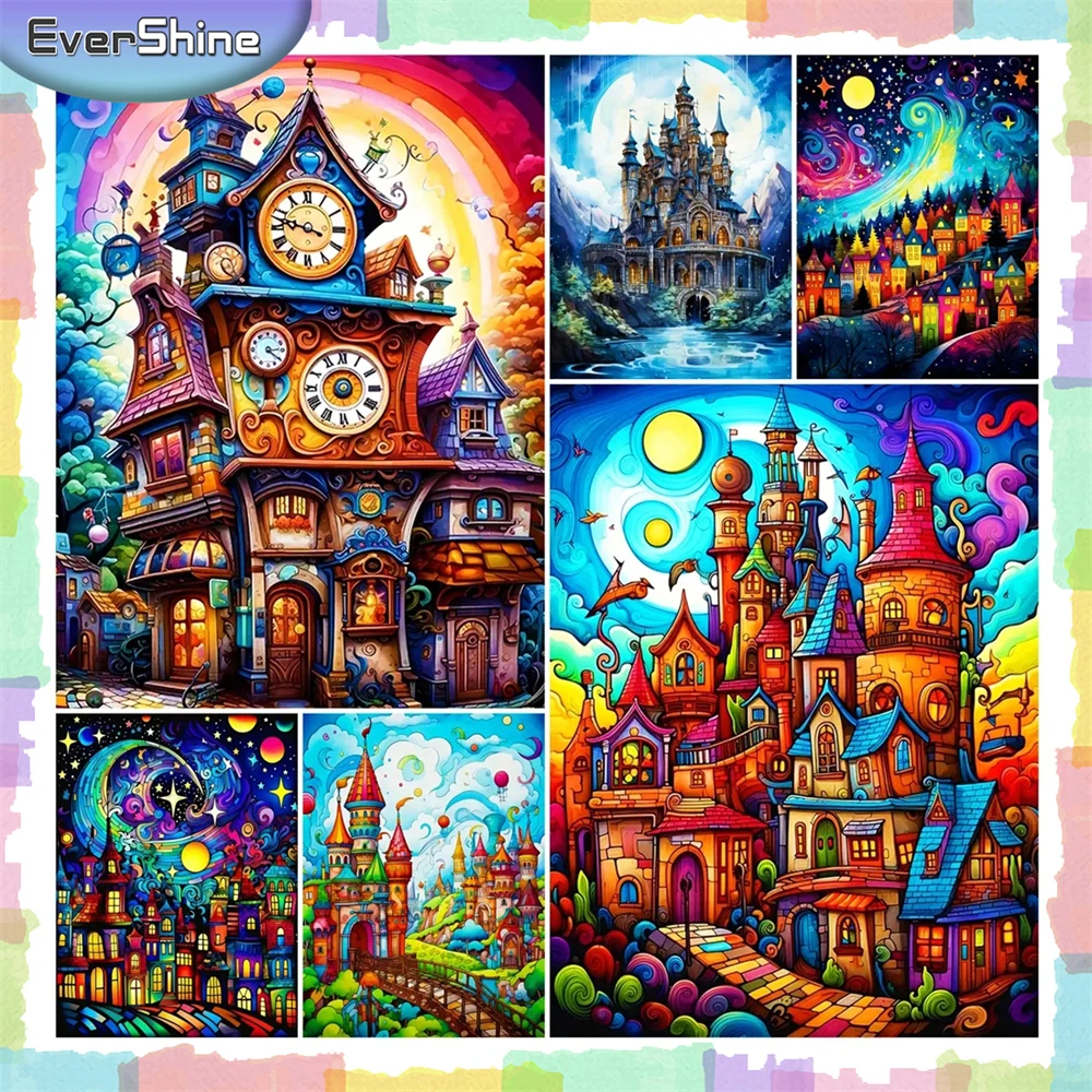 

EverShine Full Display Diamond Painting Castle Novelty 2024 Embroidery Scenery Diamond Art Round Drill Mosaic Cartoon Home Decor