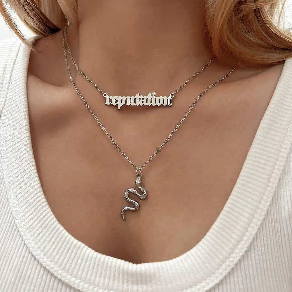 Reputation Music Album and Snake Necklace Double Pendant Jewelry Music Lover Singer Song Inspired Fans Gifts