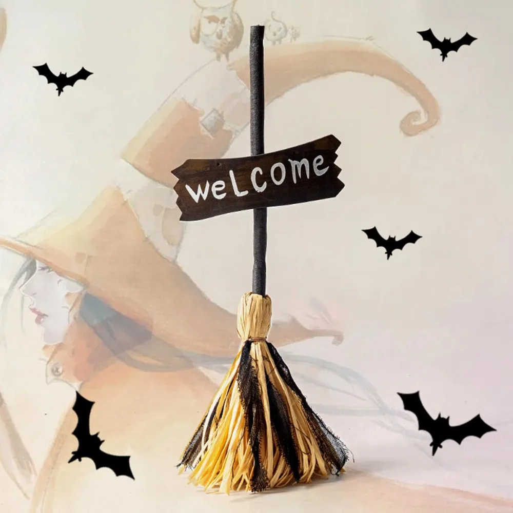 Sprachgesteuerter Halloween-Hexenbesen mit LED-Licht, Leuchtender Halloween-Elektrobesen mit Flexiblem Griff und Willkommensschild – Detail 11