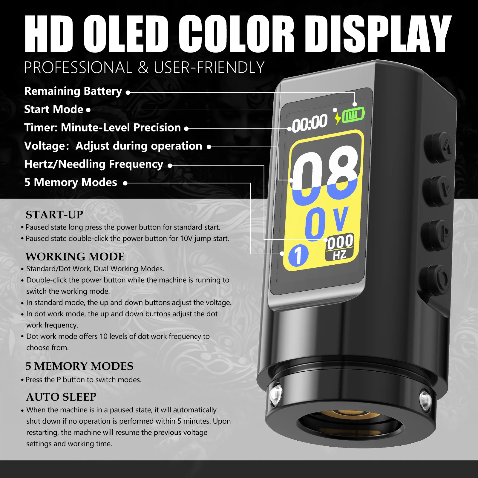 مجموعة الوشم V1 PRO MAX اللاسلكية آلة الوشم القلم مجموعة كاملة كاملة قابل للتعديل السكتة الدماغية اللاسلكية إمدادات الطاقة الوشم بندقية كيت #4