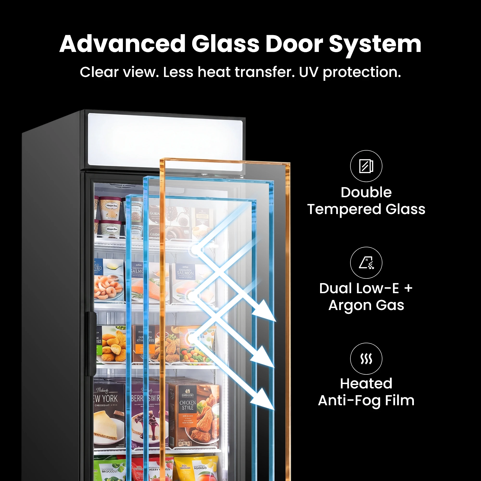 18.9Cu.ft Display Freezer 535L Hot Sale Air Cooling Frostless Commercial Freezer To Store Ice Cream/Cake/Frozen Semi-Finished Ingredients