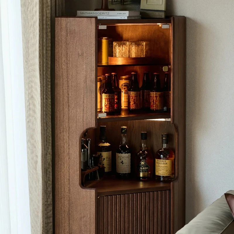

French retro corner cabinet, black walnut solid wood wine cabinet, Nordic living room corner corner cabine
