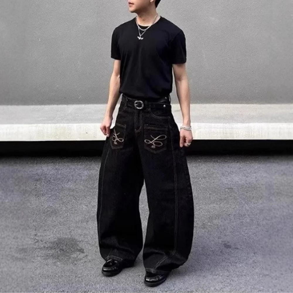 جينز رجالي صيفي جديد لعام 2025 مزين بجيب Y2k جينز هاراجوكو ريترو موضة تريند الشارع الهيب هوب قيعان رجالية فضفاضة غير رسمية