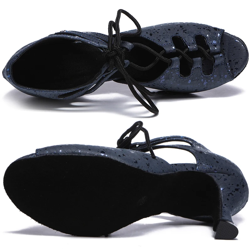 Chaussures de danse latine pour femmes, chaussures de danse pour salle de bal, Tango Jazz, sandales bleues de mariage